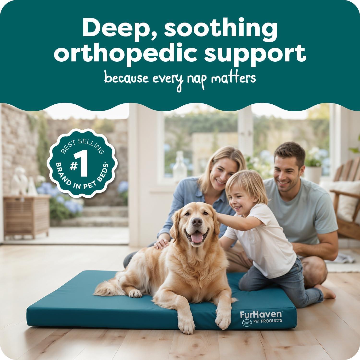 imageFurhaven WaterResistant Orthopedic Dog Bed for MediumSmall Dogs w Removable Washable Cover For Dogs Up to 35 lbs IndoorOutdoor Logo Print Oxford Polycanvas Mattress Stone Gray MediumWaterResistant Logo Print Deep Lagoon