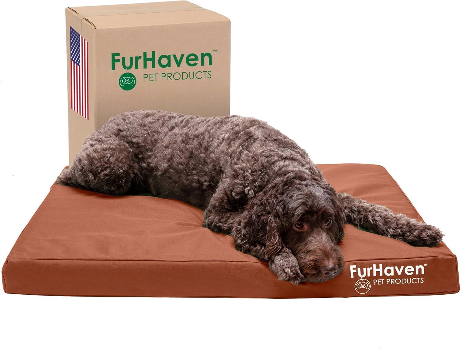 imageFurhaven WaterResistant Orthopedic Dog Bed for MediumSmall Dogs w Removable Washable Cover For Dogs Up to 35 lbs IndoorOutdoor Logo Print Oxford Polycanvas Mattress Stone Gray MediumWaterResistant Logo Print Chestnut