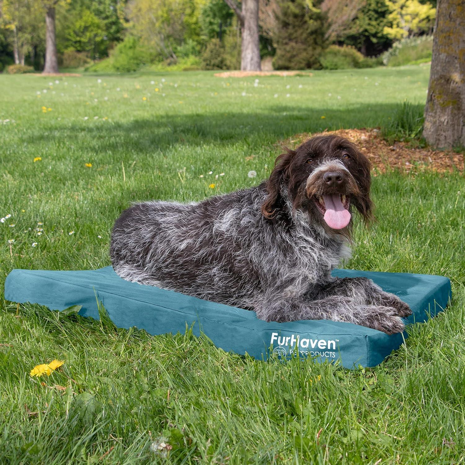 imageFurhaven WaterResistant Orthopedic Dog Bed for MediumSmall Dogs w Removable Washable Cover For Dogs Up to 35 lbs IndoorOutdoor Logo Print Oxford Polycanvas Mattress Stone Gray MediumWaterResistant Logo Print Deep Lagoon