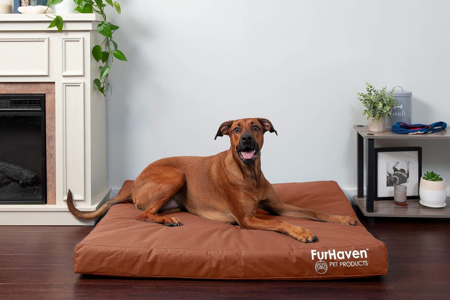 imageFurhaven WaterResistant Orthopedic Dog Bed for MediumSmall Dogs w Removable Washable Cover For Dogs Up to 35 lbs IndoorOutdoor Logo Print Oxford Polycanvas Mattress Stone Gray MediumWaterResistant Logo Print Chestnut