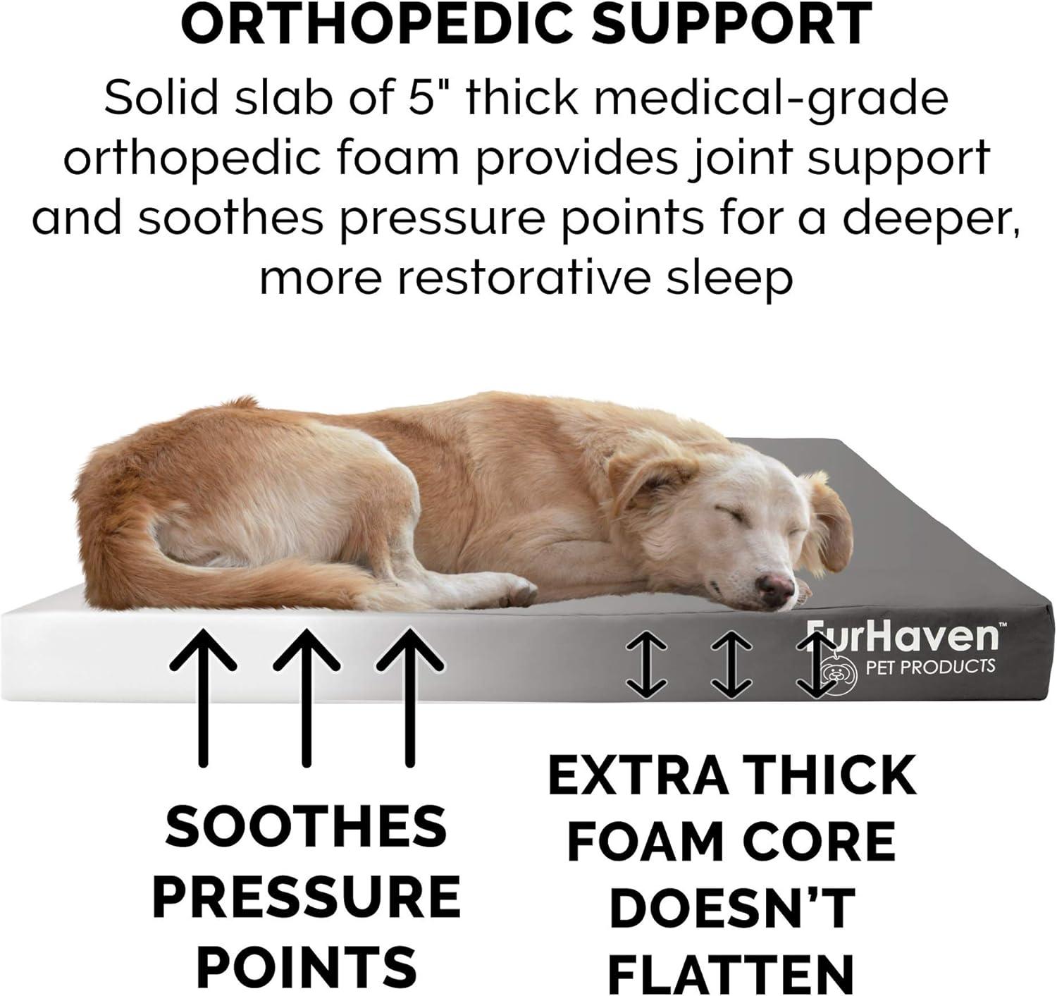 imageFurhaven WaterResistant Orthopedic Dog Bed for MediumSmall Dogs w Removable Washable Cover For Dogs Up to 35 lbs IndoorOutdoor Logo Print Oxford Polycanvas Mattress Stone Gray MediumWaterResistant Logo Print Stone Gray