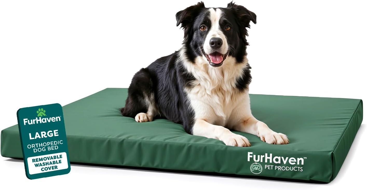 imageFurhaven WaterResistant Orthopedic Dog Bed for MediumSmall Dogs w Removable Washable Cover For Dogs Up to 35 lbs IndoorOutdoor Logo Print Oxford Polycanvas Mattress Stone Gray MediumWaterResistant Logo Print Forest