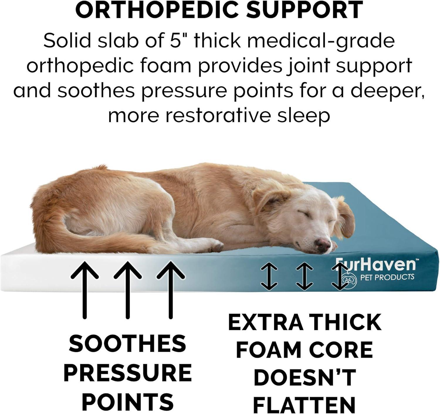 imageFurhaven WaterResistant Orthopedic Dog Bed for MediumSmall Dogs w Removable Washable Cover For Dogs Up to 35 lbs IndoorOutdoor Logo Print Oxford Polycanvas Mattress Stone Gray MediumWaterResistant Logo Print Deep Lagoon
