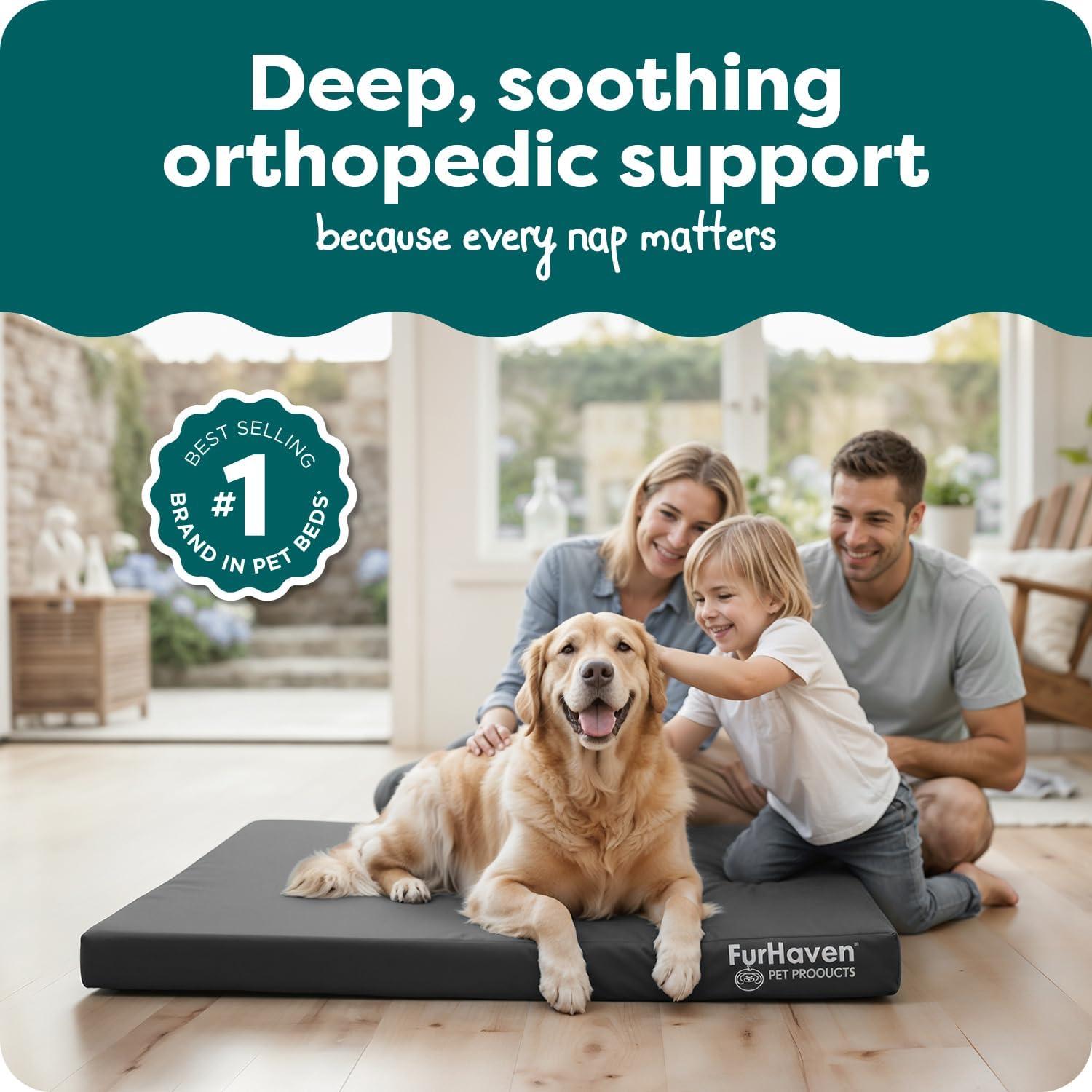 imageFurhaven WaterResistant Orthopedic Dog Bed for MediumSmall Dogs w Removable Washable Cover For Dogs Up to 35 lbs IndoorOutdoor Logo Print Oxford Polycanvas Mattress Stone Gray MediumWaterResistant Logo Print Stone Gray