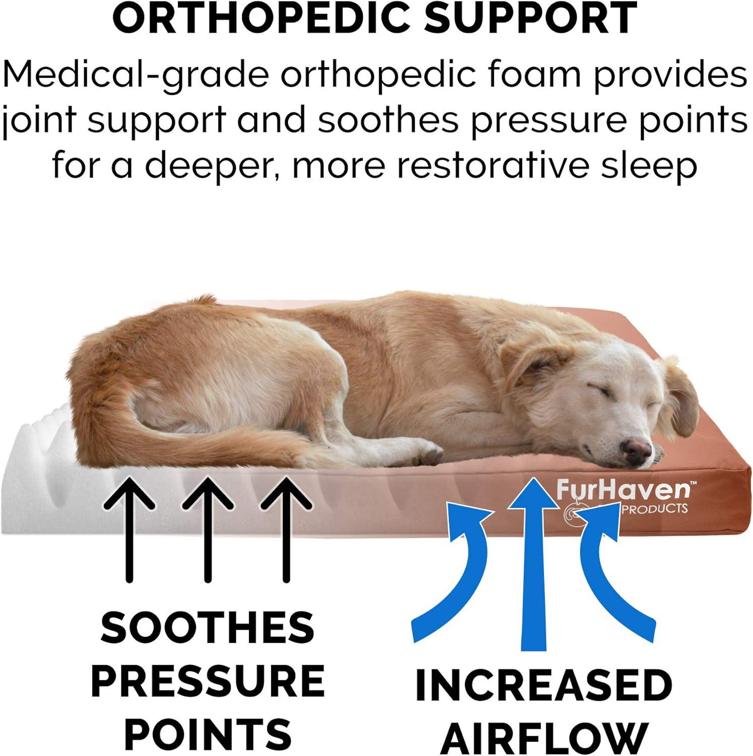 imageFurhaven WaterResistant Orthopedic Dog Bed for MediumSmall Dogs w Removable Washable Cover For Dogs Up to 35 lbs IndoorOutdoor Logo Print Oxford Polycanvas Mattress Stone Gray MediumWaterResistant Logo Print Chestnut