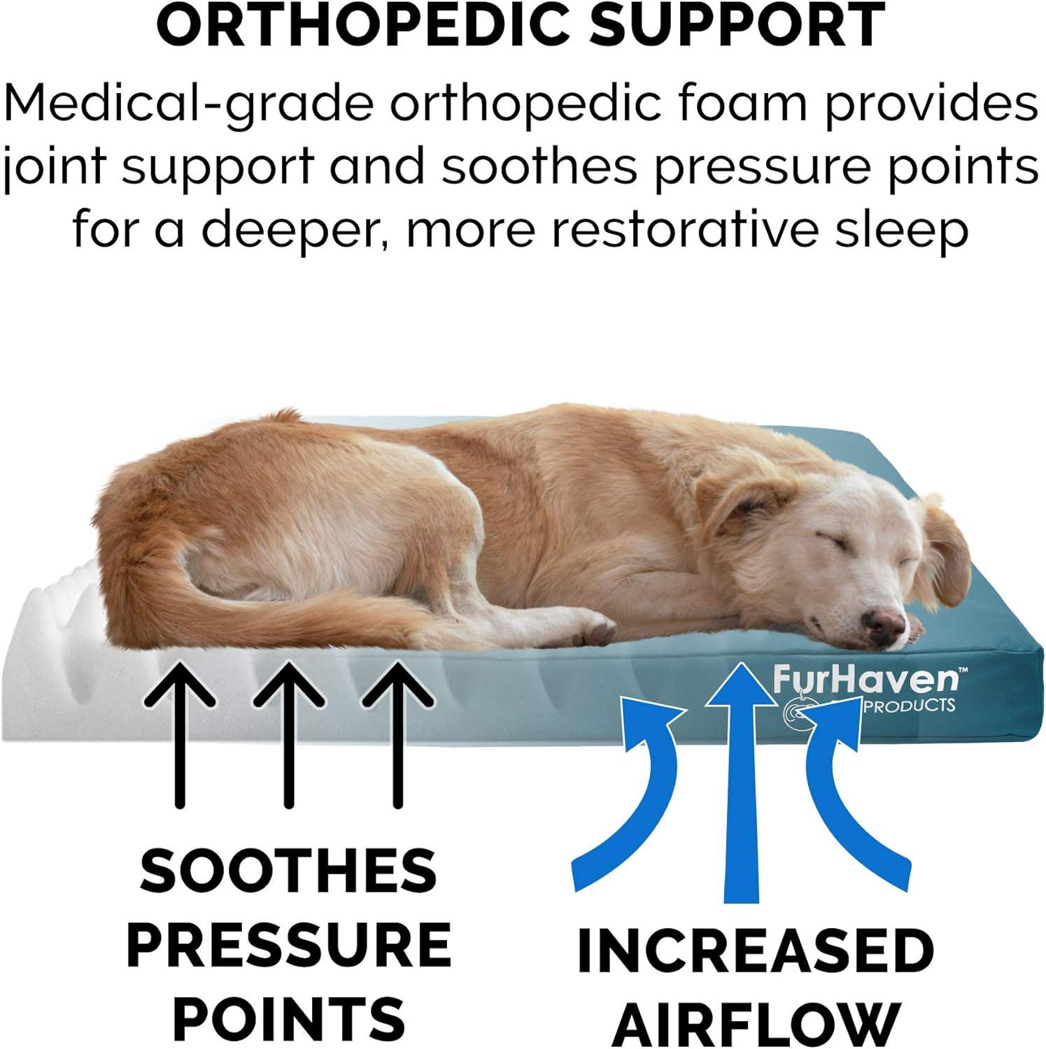 imageFurhaven WaterResistant Orthopedic Dog Bed for MediumSmall Dogs w Removable Washable Cover For Dogs Up to 35 lbs IndoorOutdoor Logo Print Oxford Polycanvas Mattress Stone Gray MediumWaterResistant Logo Print Deep Lagoon