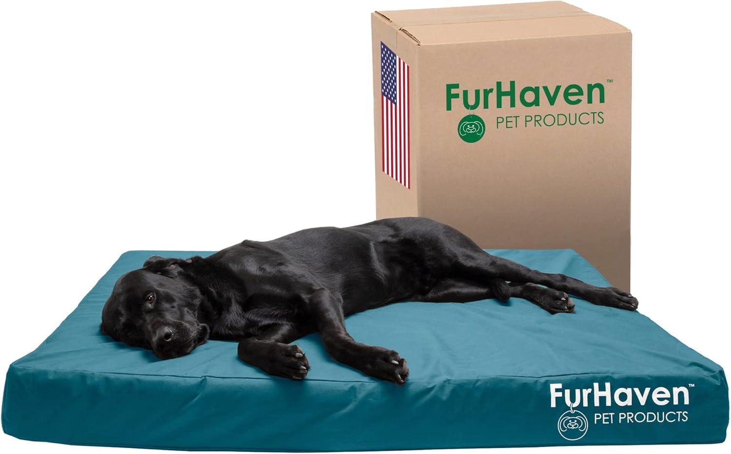imageFurhaven WaterResistant Orthopedic Dog Bed for MediumSmall Dogs w Removable Washable Cover For Dogs Up to 35 lbs IndoorOutdoor Logo Print Oxford Polycanvas Mattress Stone Gray MediumWaterResistant Logo Print Deep Lagoon