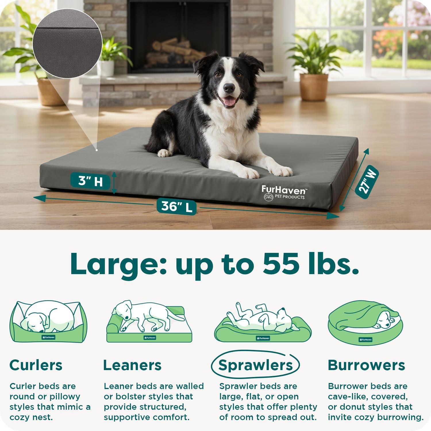 imageFurhaven WaterResistant Orthopedic Dog Bed for MediumSmall Dogs w Removable Washable Cover For Dogs Up to 35 lbs IndoorOutdoor Logo Print Oxford Polycanvas Mattress Stone Gray MediumWaterResistant Logo Print Stone Gray