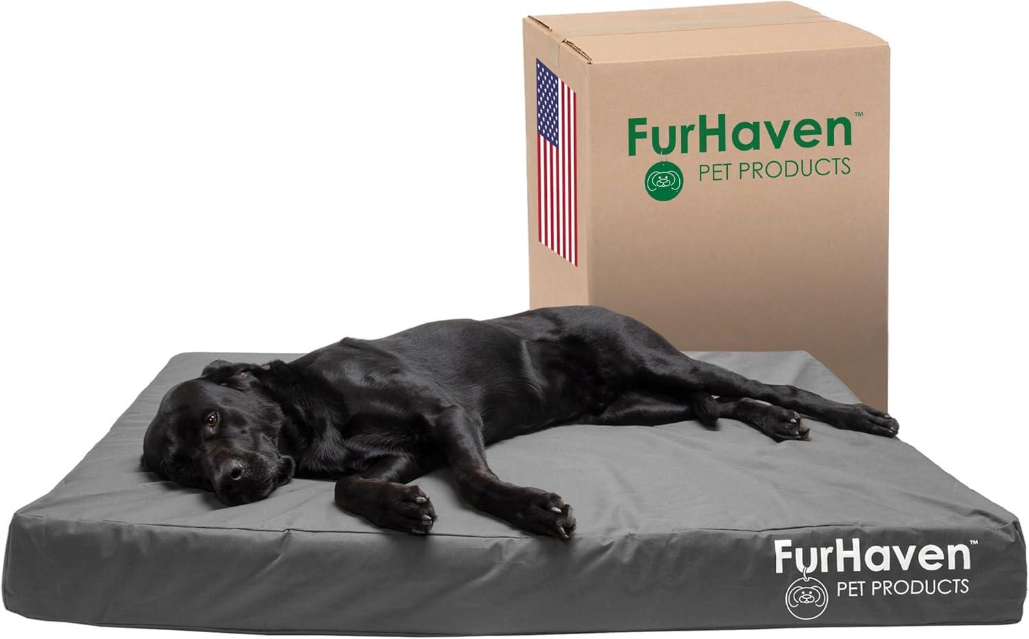 imageFurhaven WaterResistant Orthopedic Dog Bed for MediumSmall Dogs w Removable Washable Cover For Dogs Up to 35 lbs IndoorOutdoor Logo Print Oxford Polycanvas Mattress Stone Gray MediumWaterResistant Logo Print Stone Gray