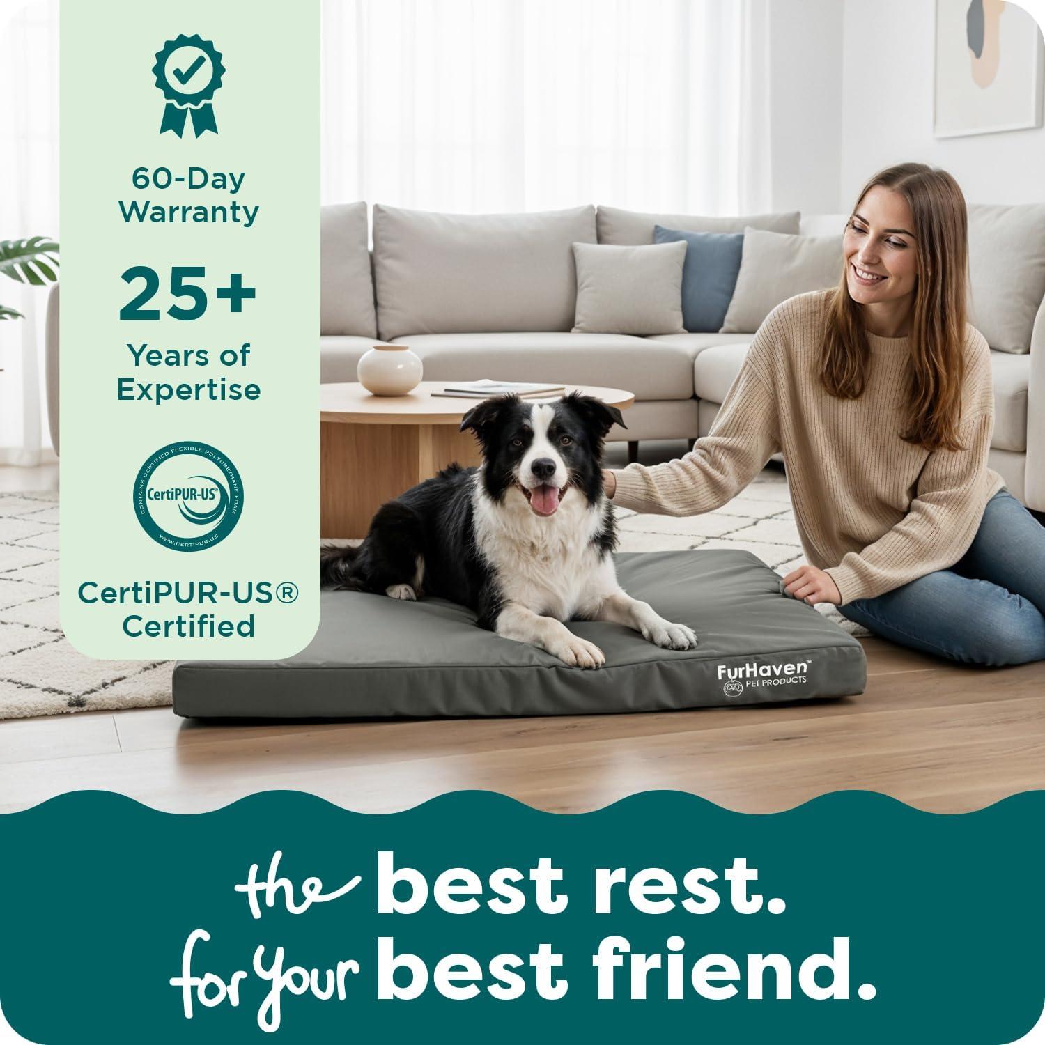imageFurhaven WaterResistant Orthopedic Dog Bed for MediumSmall Dogs w Removable Washable Cover For Dogs Up to 35 lbs IndoorOutdoor Logo Print Oxford Polycanvas Mattress Stone Gray MediumWaterResistant Logo Print Stone Gray