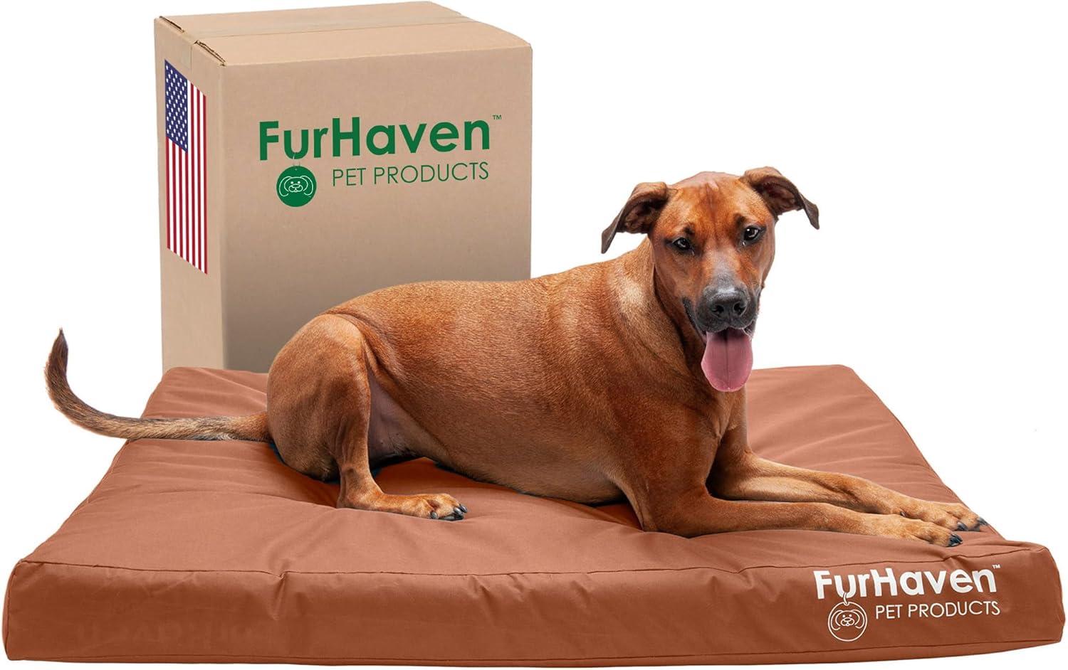 imageFurhaven WaterResistant Orthopedic Dog Bed for MediumSmall Dogs w Removable Washable Cover For Dogs Up to 35 lbs IndoorOutdoor Logo Print Oxford Polycanvas Mattress Stone Gray MediumWaterResistant Logo Print Chestnut