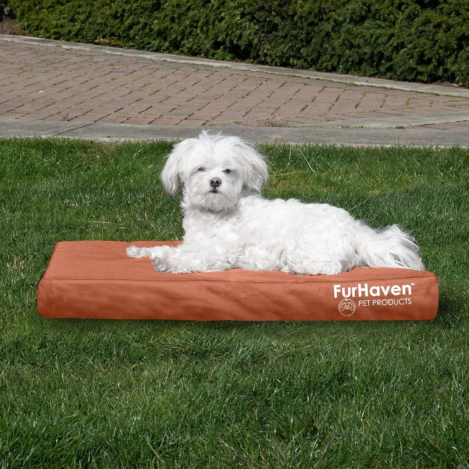 imageFurhaven WaterResistant Orthopedic Dog Bed for MediumSmall Dogs w Removable Washable Cover For Dogs Up to 35 lbs IndoorOutdoor Logo Print Oxford Polycanvas Mattress Stone Gray MediumWaterResistant Logo Print Chestnut