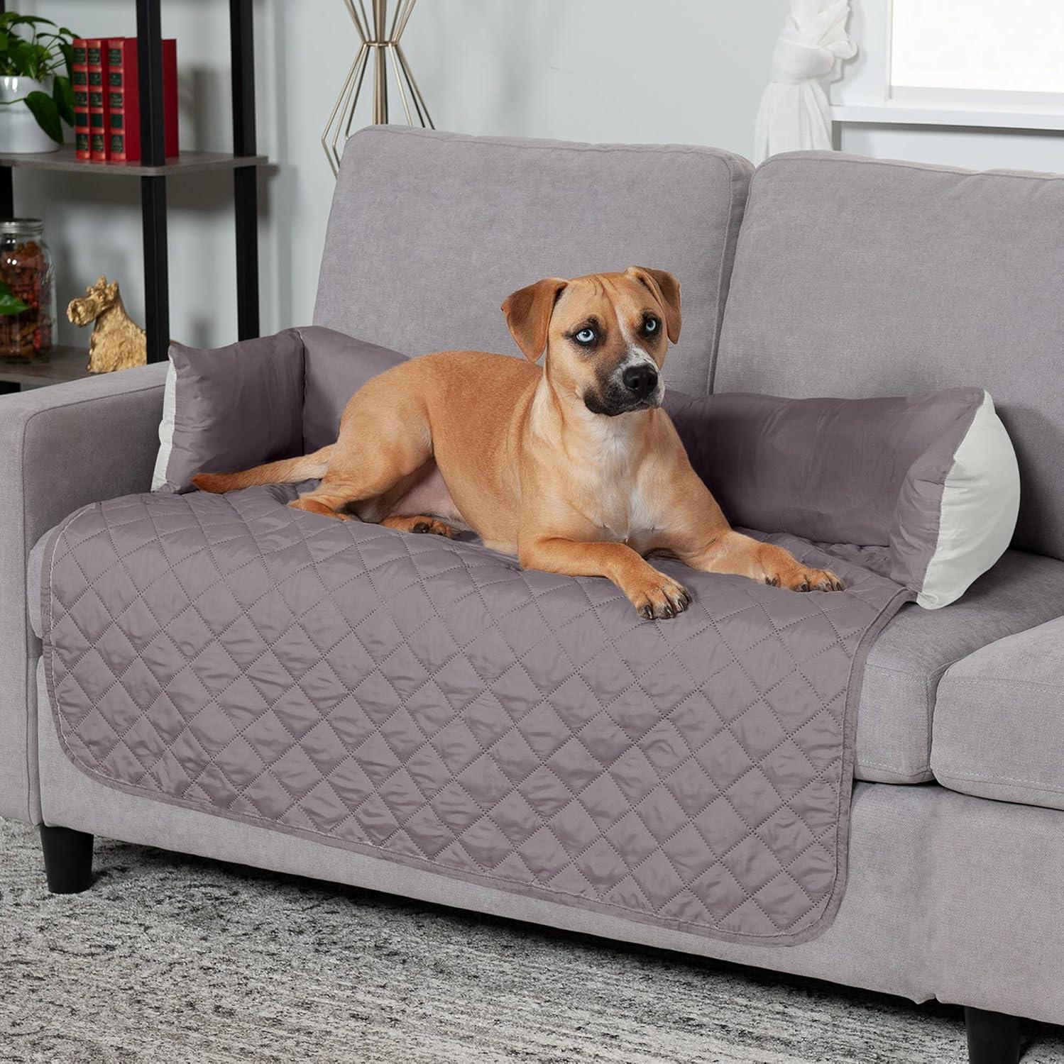 imageFurhaven WaterResistant ampamp Reversible 30quot Wide Seat Cover Protector for Dogs ampamp Cats Perfect for Couches Beds ampamp Car Seats Sofa Buddy Bolster Seating Protector GrayMist MediumMarine Blue Two Tone Plush Faux Fur Suede
