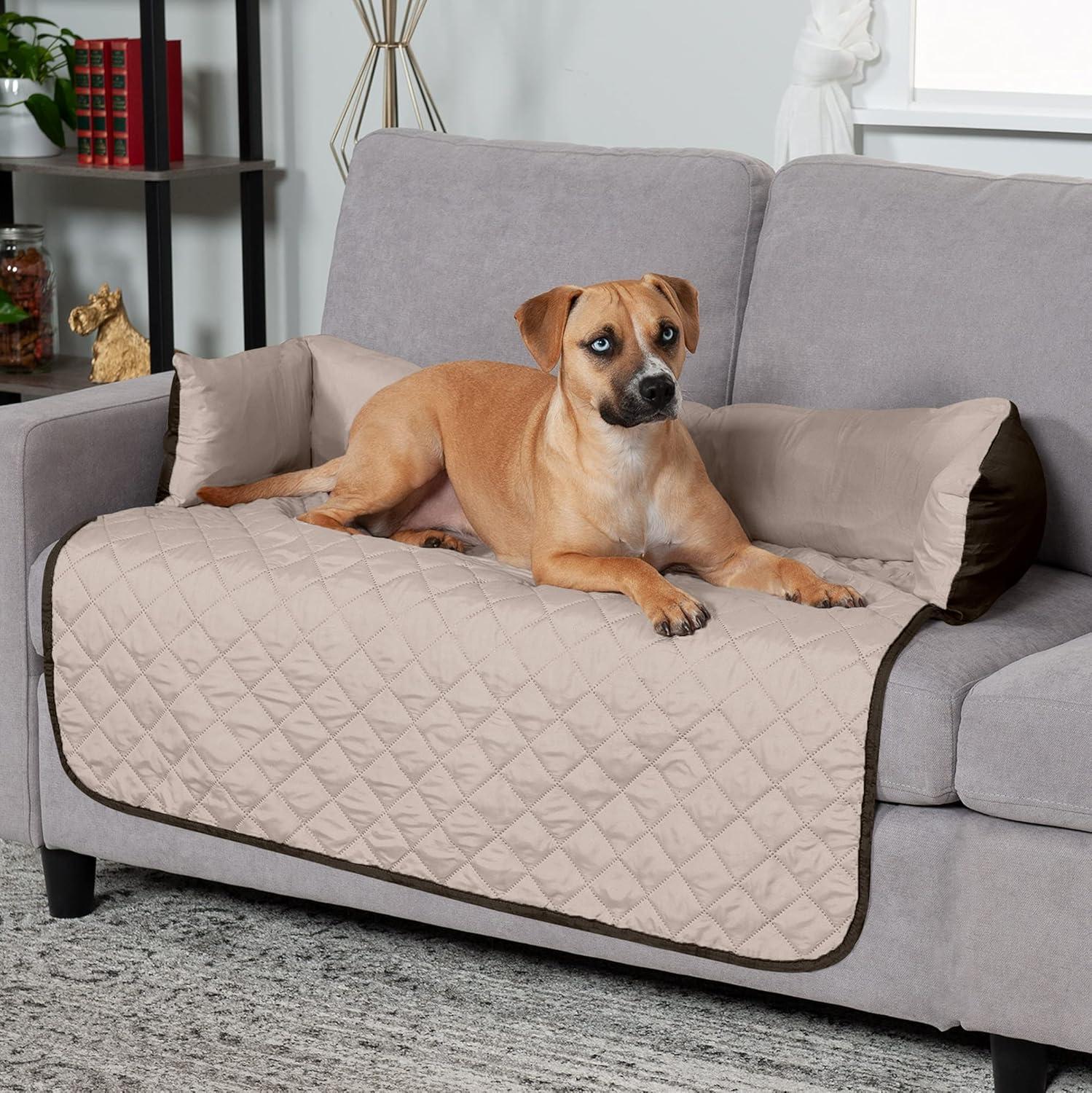 imageFurhaven WaterResistant ampamp Reversible 30quot Wide Seat Cover Protector for Dogs ampamp Cats Perfect for Couches Beds ampamp Car Seats Sofa Buddy Bolster Seating Protector GrayMist MediumDeep Sapphire Plush Velvet