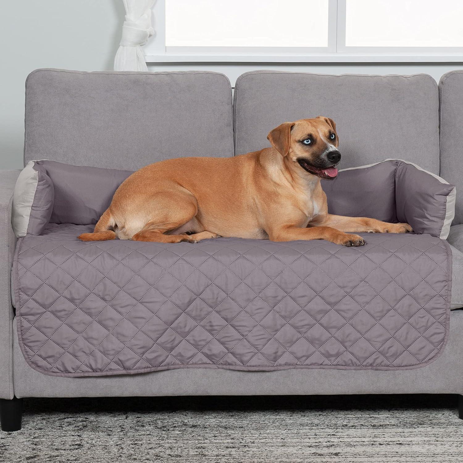 imageFurhaven WaterResistant ampamp Reversible 30quot Wide Seat Cover Protector for Dogs ampamp Cats Perfect for Couches Beds ampamp Car Seats Sofa Buddy Bolster Seating Protector GrayMist MediumMarine Blue Two Tone Plush Faux Fur Suede