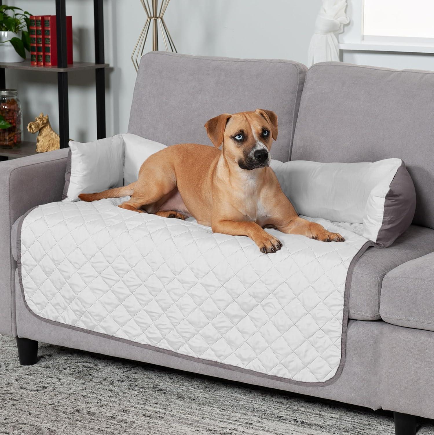 imageFurhaven WaterResistant ampamp Reversible 30quot Wide Seat Cover Protector for Dogs ampamp Cats Perfect for Couches Beds ampamp Car Seats Sofa Buddy Bolster Seating Protector GrayMist MediumMarine Blue Two Tone Plush Faux Fur Suede