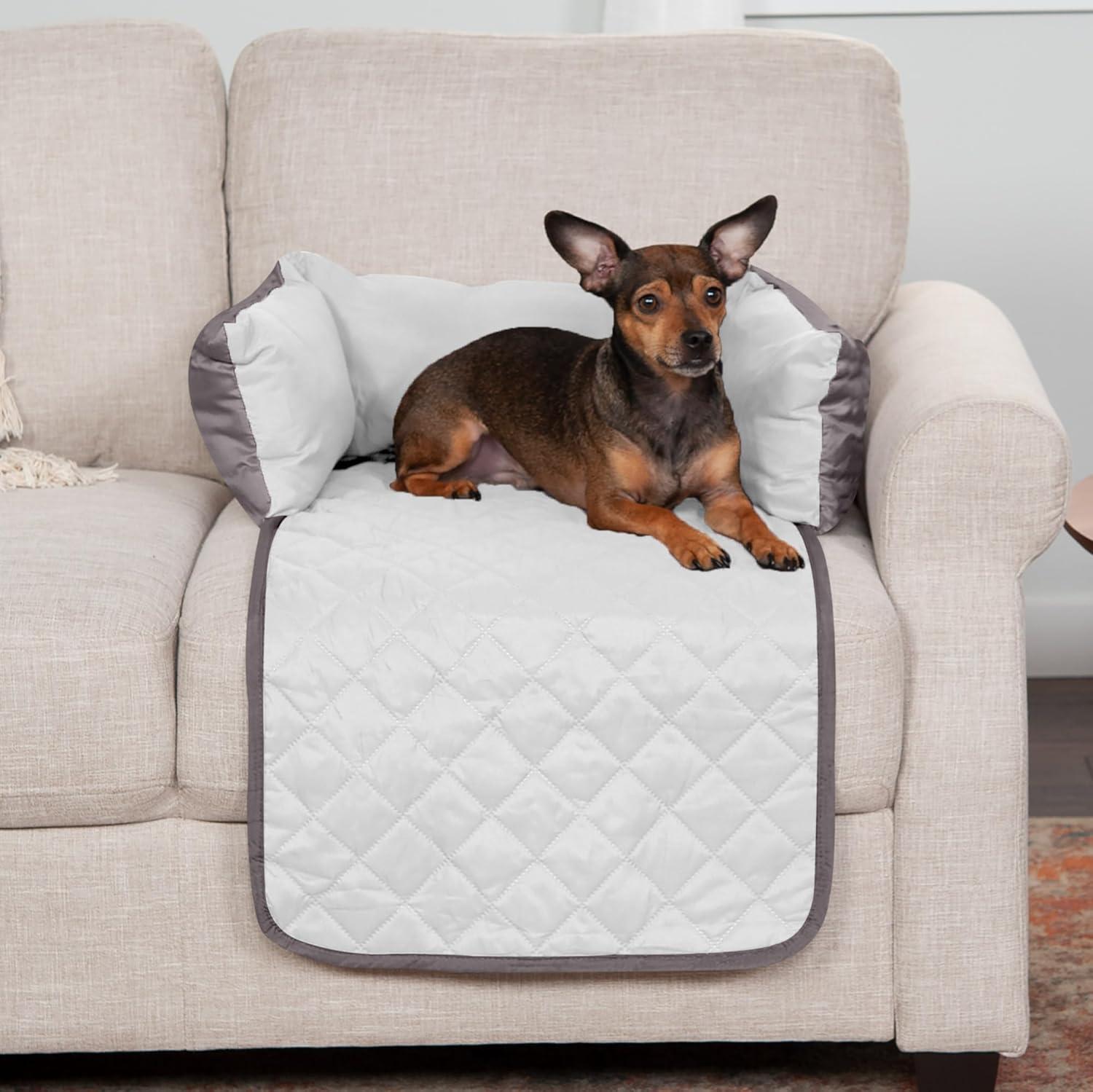 imageFurhaven WaterResistant ampamp Reversible 30quot Wide Seat Cover Protector for Dogs ampamp Cats Perfect for Couches Beds ampamp Car Seats Sofa Buddy Bolster Seating Protector GrayMist MediumGray Almonds Plush Almond Print