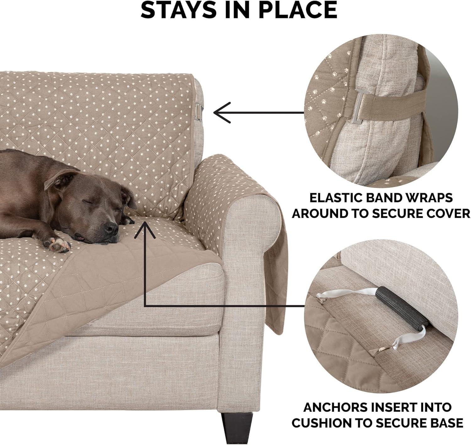 imageFurhaven WaterResistant ampamp Reversible SofaCouch Cover Protector for Dogs Cats ampamp Children Quilted Polka Paw Living Room Furniture Cover Biscuit Brown Sofa