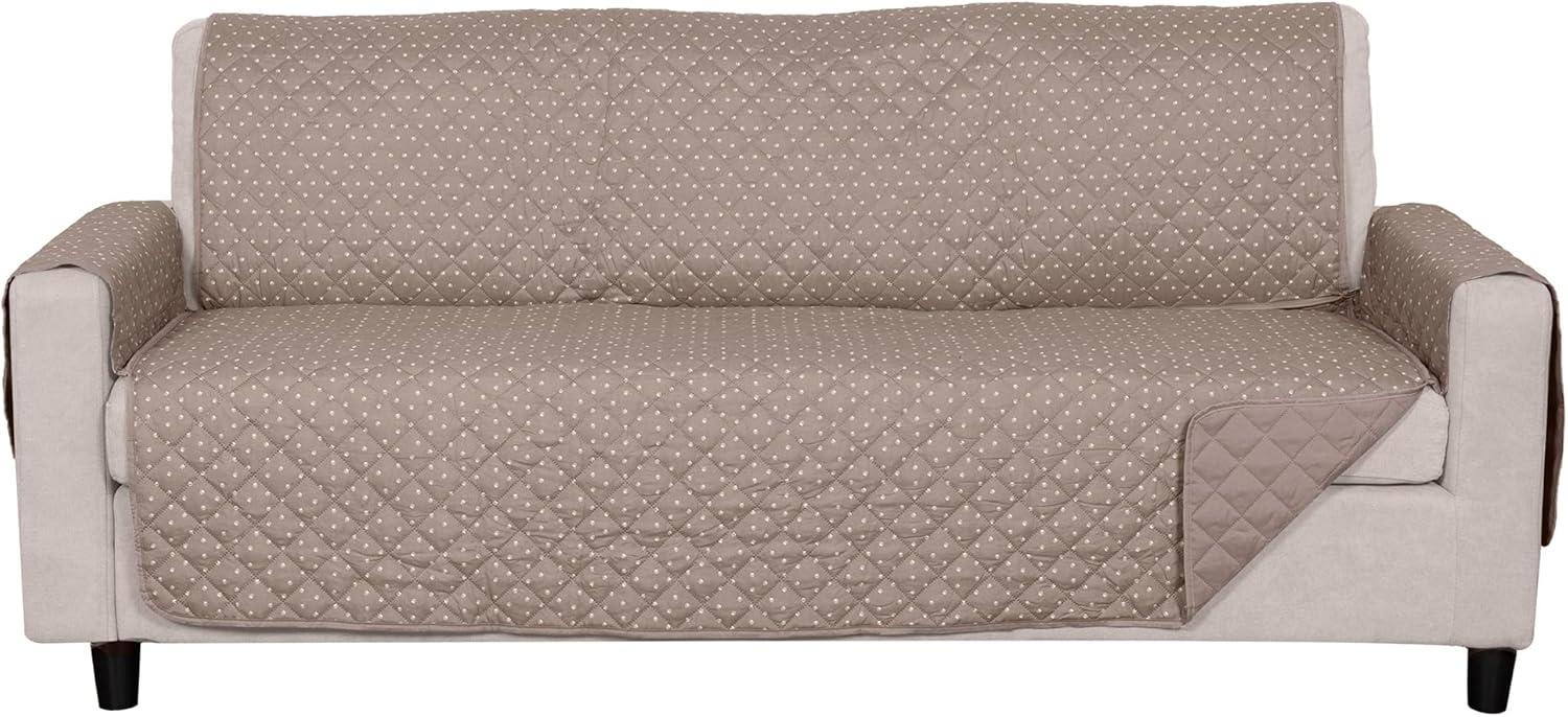 imageFurhaven WaterResistant ampamp Reversible SofaCouch Cover Protector for Dogs Cats ampamp Children Quilted Polka Paw Living Room Furniture Cover Biscuit Brown Sofa