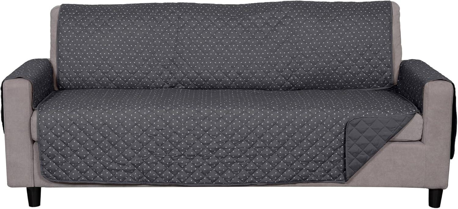 imageFurhaven WaterResistant ampamp Reversible SofaCouch Cover Protector for Dogs Cats ampamp Children Quilted Polka Paw Living Room Furniture Cover Gray Brown Sofa