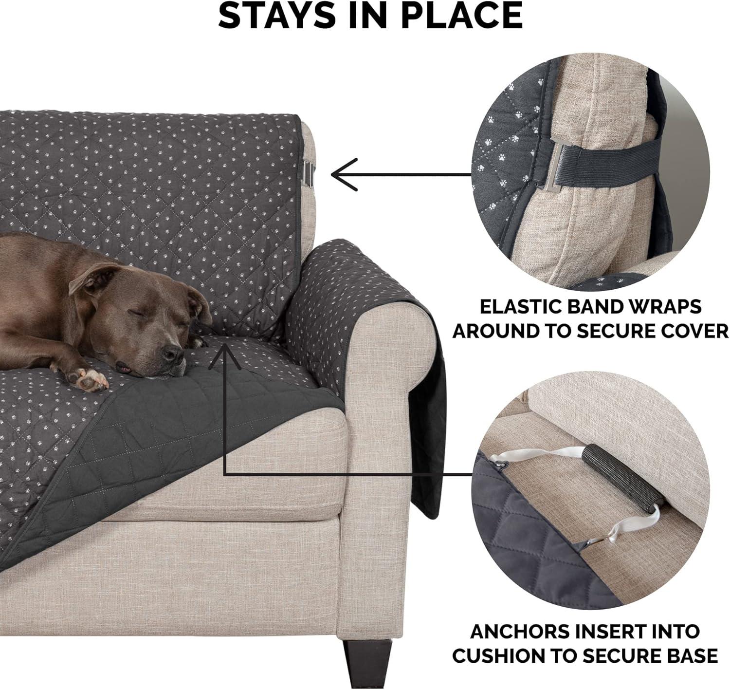 imageFurhaven WaterResistant ampamp Reversible SofaCouch Cover Protector for Dogs Cats ampamp Children Quilted Polka Paw Living Room Furniture Cover Gray Brown Sofa