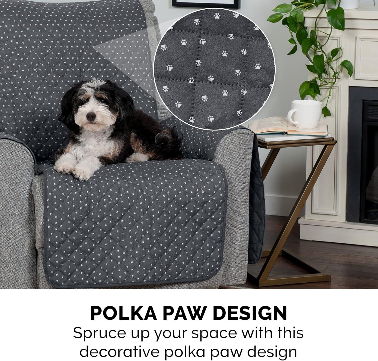 imageFurhaven WaterResistant ampamp Reversible SofaCouch Cover Protector for Dogs Cats ampamp Children Quilted Polka Paw Living Room Furniture Cover Gray Brown Sofa