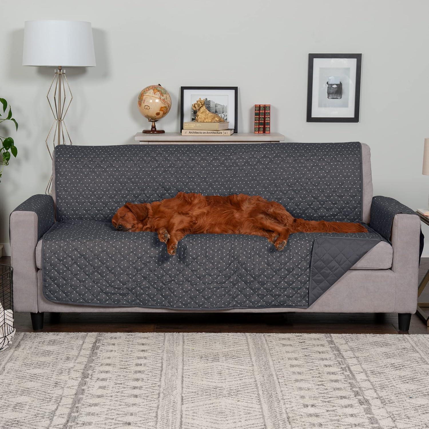 imageFurhaven WaterResistant ampamp Reversible SofaCouch Cover Protector for Dogs Cats ampamp Children Quilted Polka Paw Living Room Furniture Cover Gray Brown Sofa