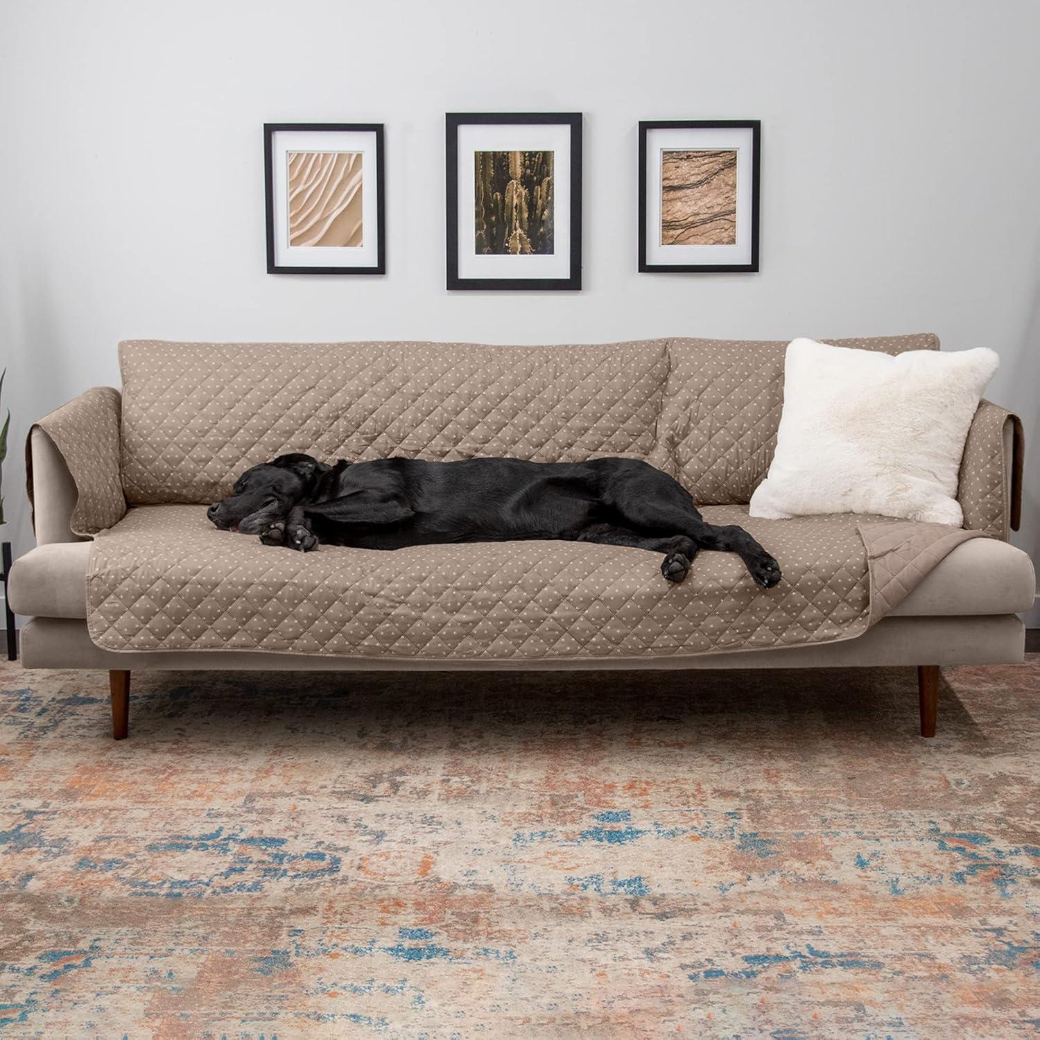 imageFurhaven WaterResistant ampamp Reversible XL SofaCouch Cover Protector for Dogs Cats ampamp Children Quilted Polka Paw Living Room Furniture Cover Biscuit Brown Extra Large Sofa