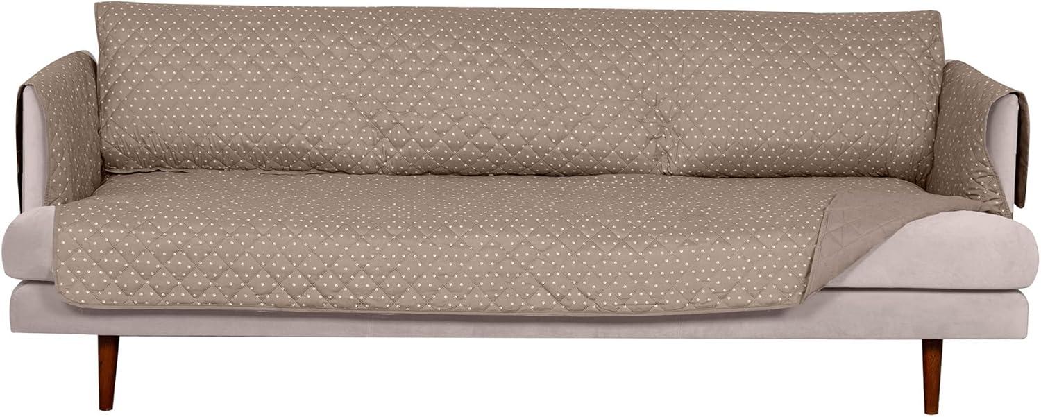 imageFurhaven WaterResistant ampamp Reversible XL SofaCouch Cover Protector for Dogs Cats ampamp Children Quilted Polka Paw Living Room Furniture Cover Biscuit Brown Extra Large Sofa
