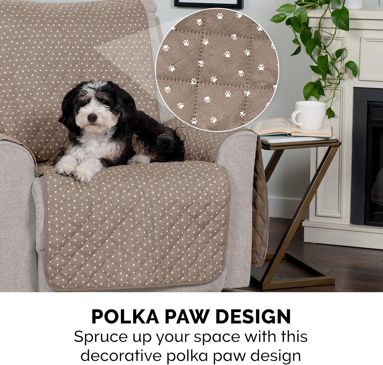 imageFurhaven WaterResistant ampamp Reversible XL SofaCouch Cover Protector for Dogs Cats ampamp Children Quilted Polka Paw Living Room Furniture Cover Biscuit Brown Extra Large Sofa