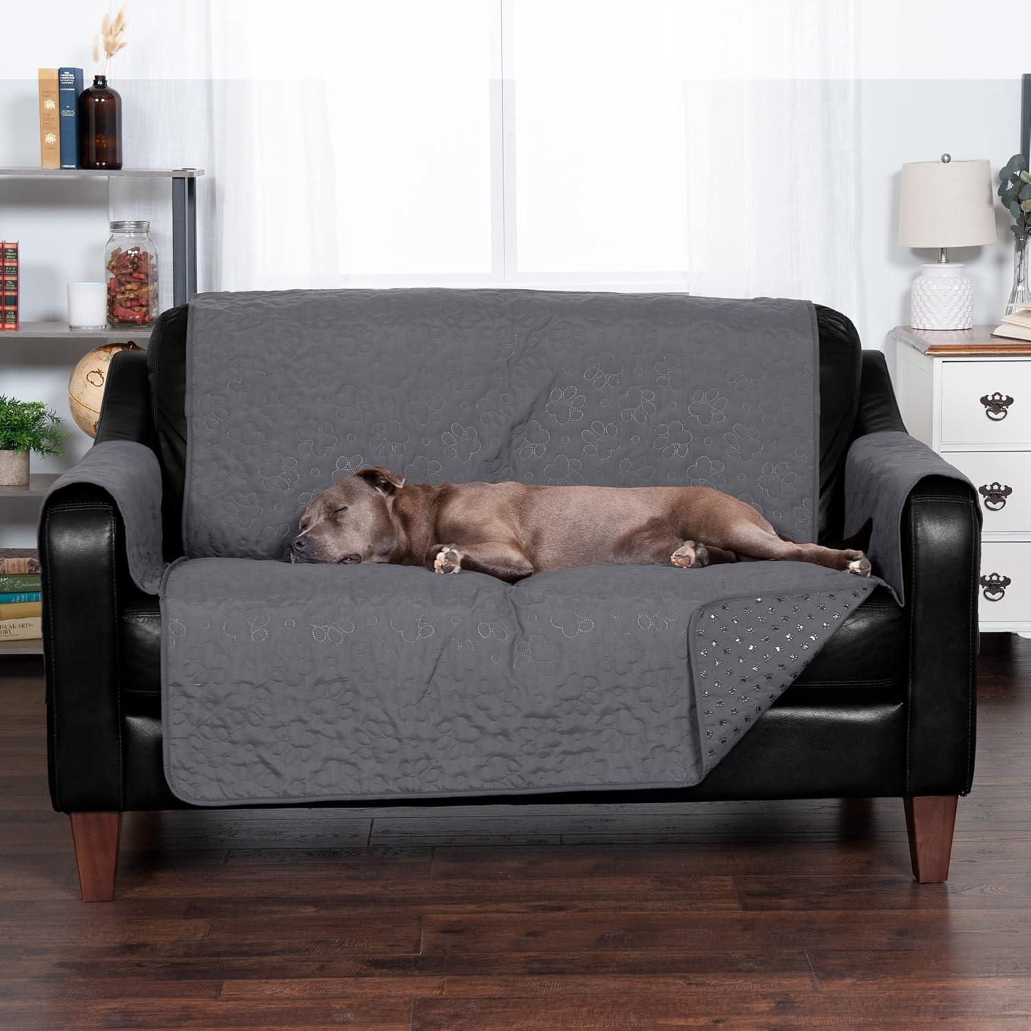 imageFurhaven Waterproof ampamp NonSlip XL SofaCouch Cover Protector for Dogs Cats ampamp Children Quilted Paw Print Living Room Furniture Cover Gray XLarge SofaGrey