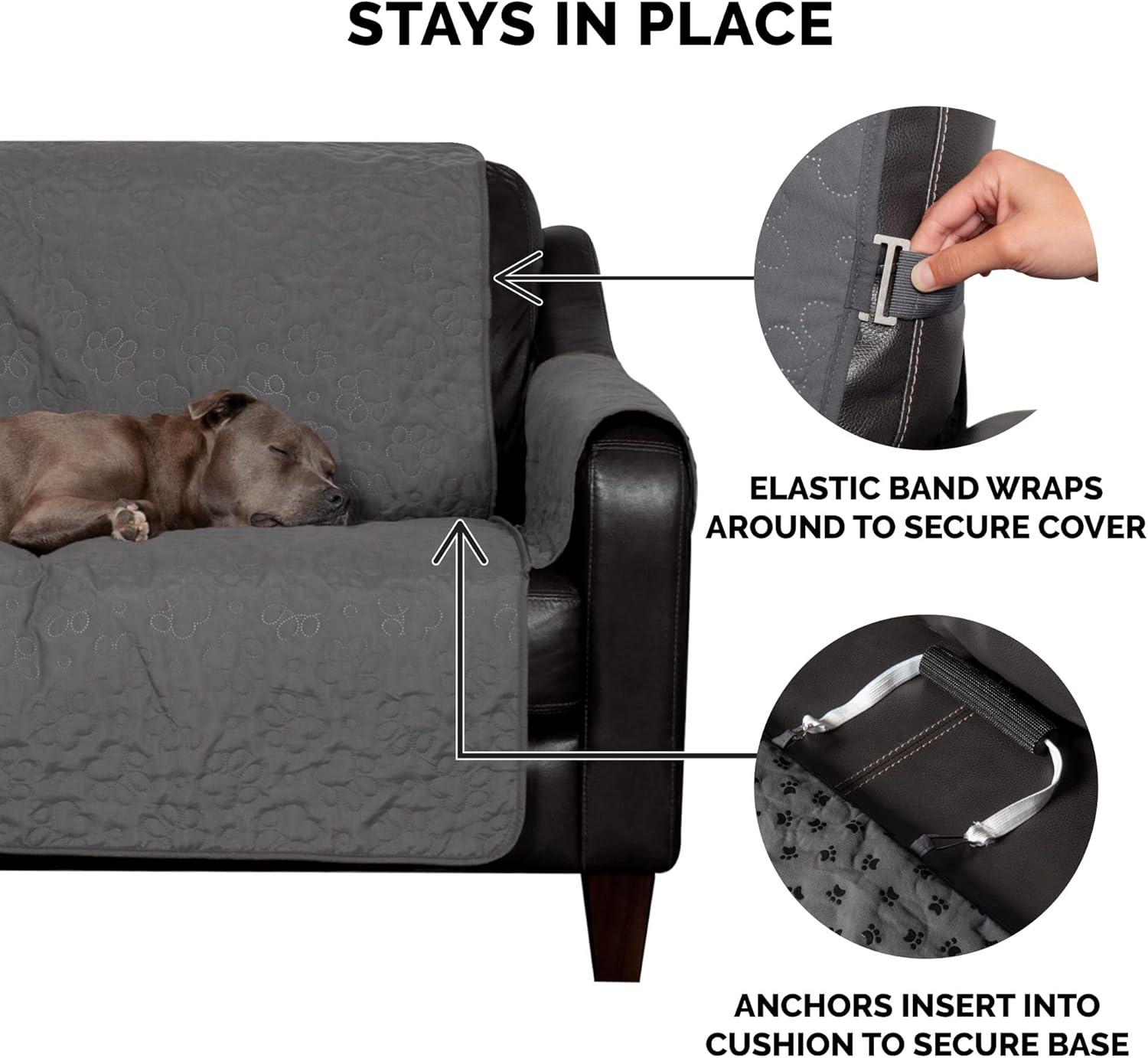 imageFurhaven Waterproof ampamp NonSlip XL SofaCouch Cover Protector for Dogs Cats ampamp Children Quilted Paw Print Living Room Furniture Cover Gray XLarge SofaGrey