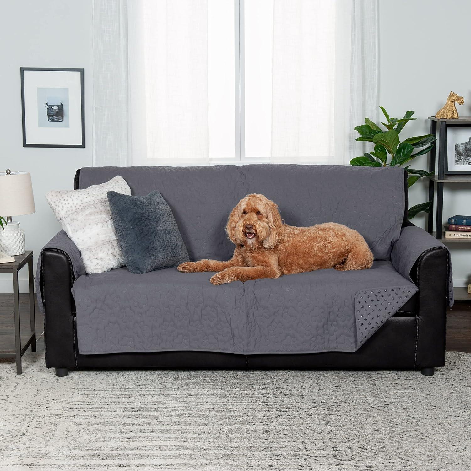 imageFurhaven Waterproof ampamp NonSlip XL SofaCouch Cover Protector for Dogs Cats ampamp Children Quilted Paw Print Living Room Furniture Cover Gray XLarge SofaGrey