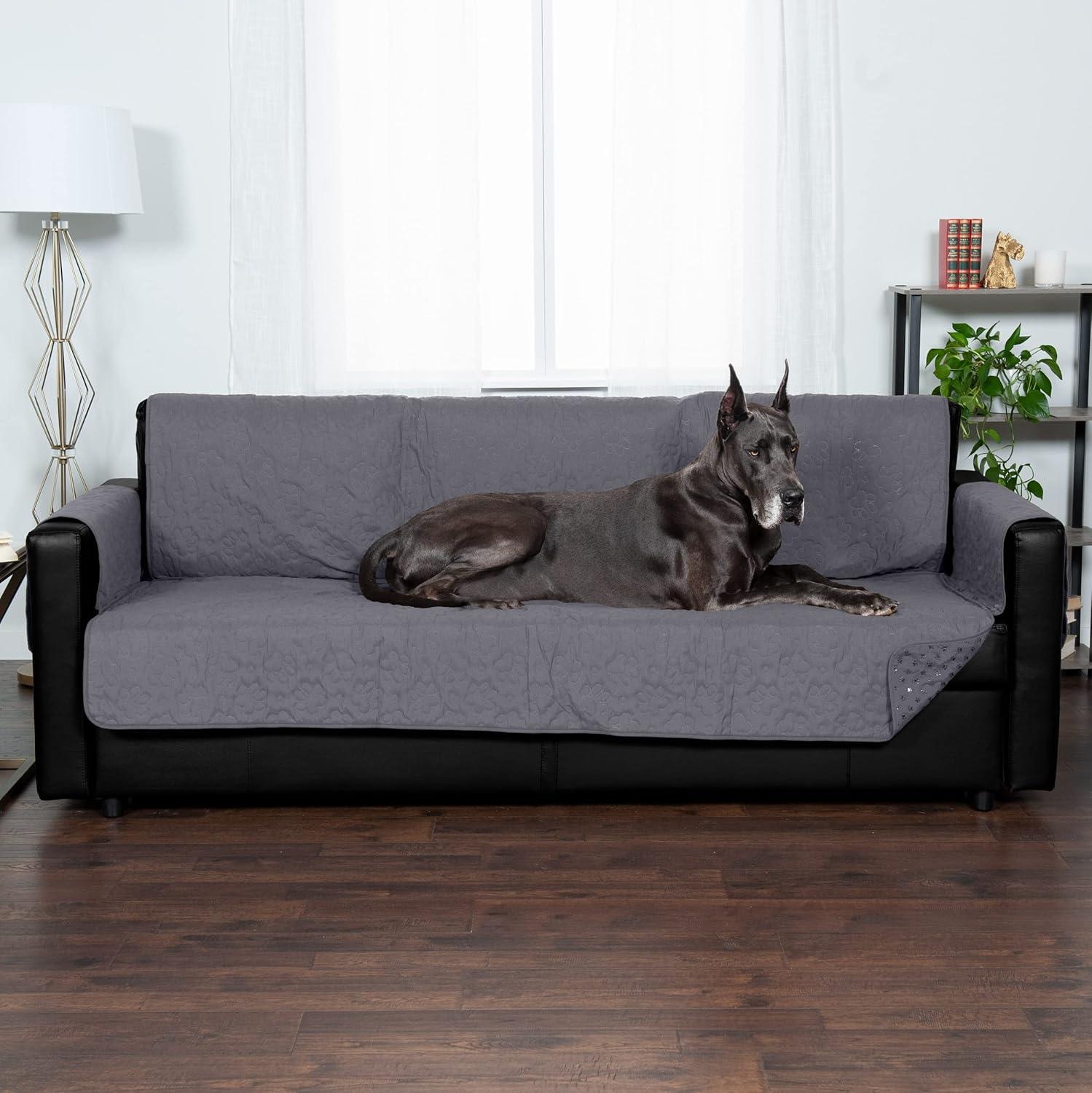 imageFurhaven Waterproof ampamp NonSlip XL SofaCouch Cover Protector for Dogs Cats ampamp Children Quilted Paw Print Living Room Furniture Cover Gray XLarge SofaGrey