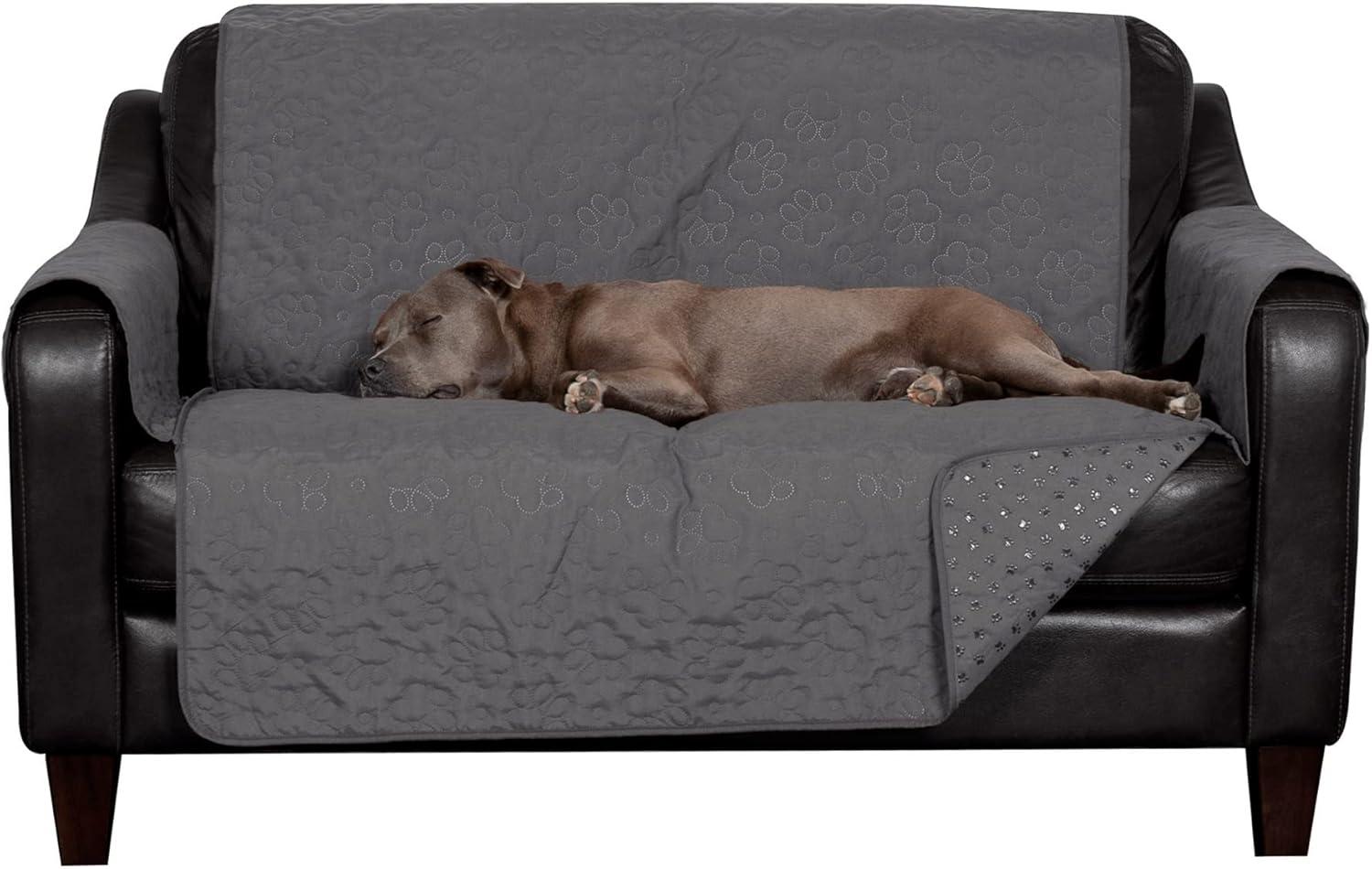 imageFurhaven Waterproof ampamp NonSlip XL SofaCouch Cover Protector for Dogs Cats ampamp Children Quilted Paw Print Living Room Furniture Cover Gray XLarge SofaGrey