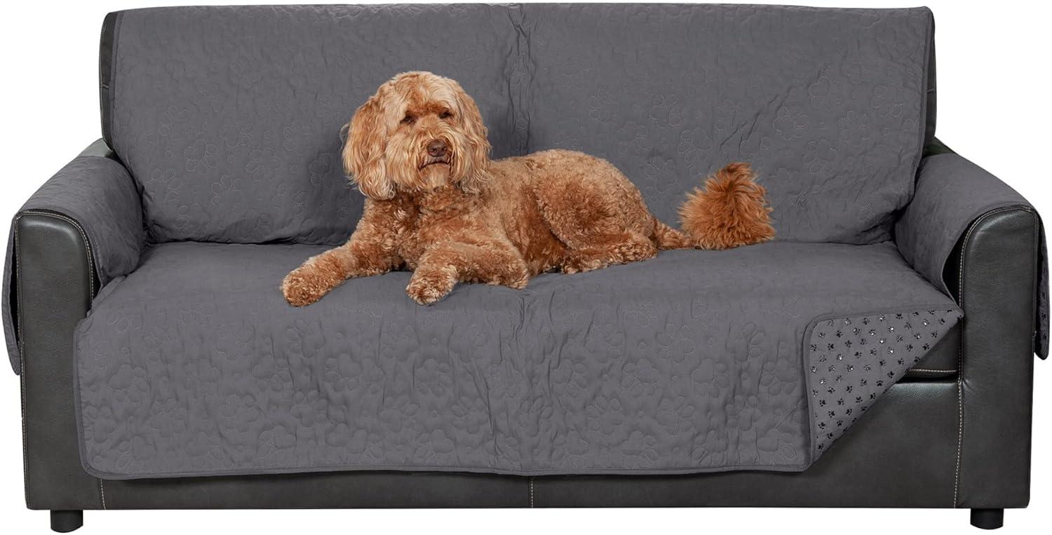 imageFurhaven Waterproof ampamp NonSlip XL SofaCouch Cover Protector for Dogs Cats ampamp Children Quilted Paw Print Living Room Furniture Cover Gray XLarge SofaGrey