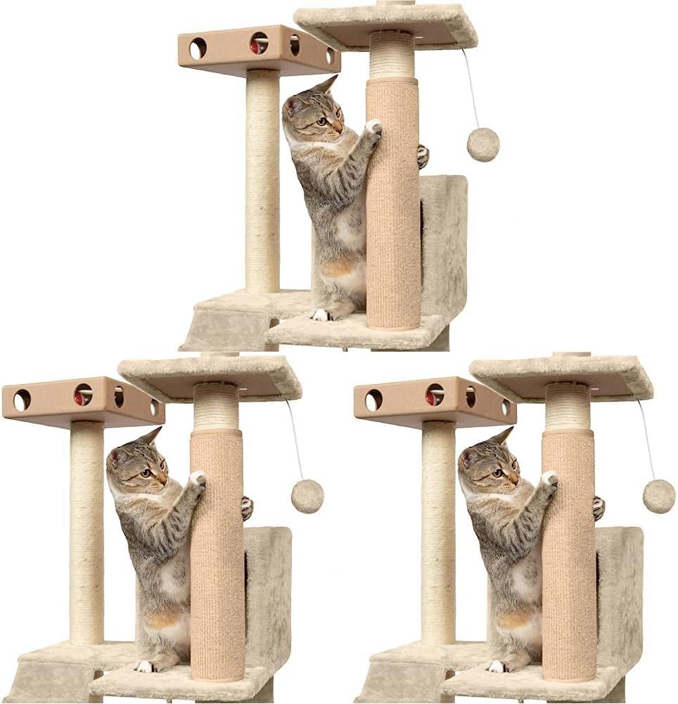 imageFurhaven Wrap Around Scratching Post Cover for Indoor Cats Fits Posts Up to 35quot Diameter Durable ampamp Less Mess Tiger Tough Carpet Scratch Mat Cream Extra LargeXLScratch Post Cover Cream