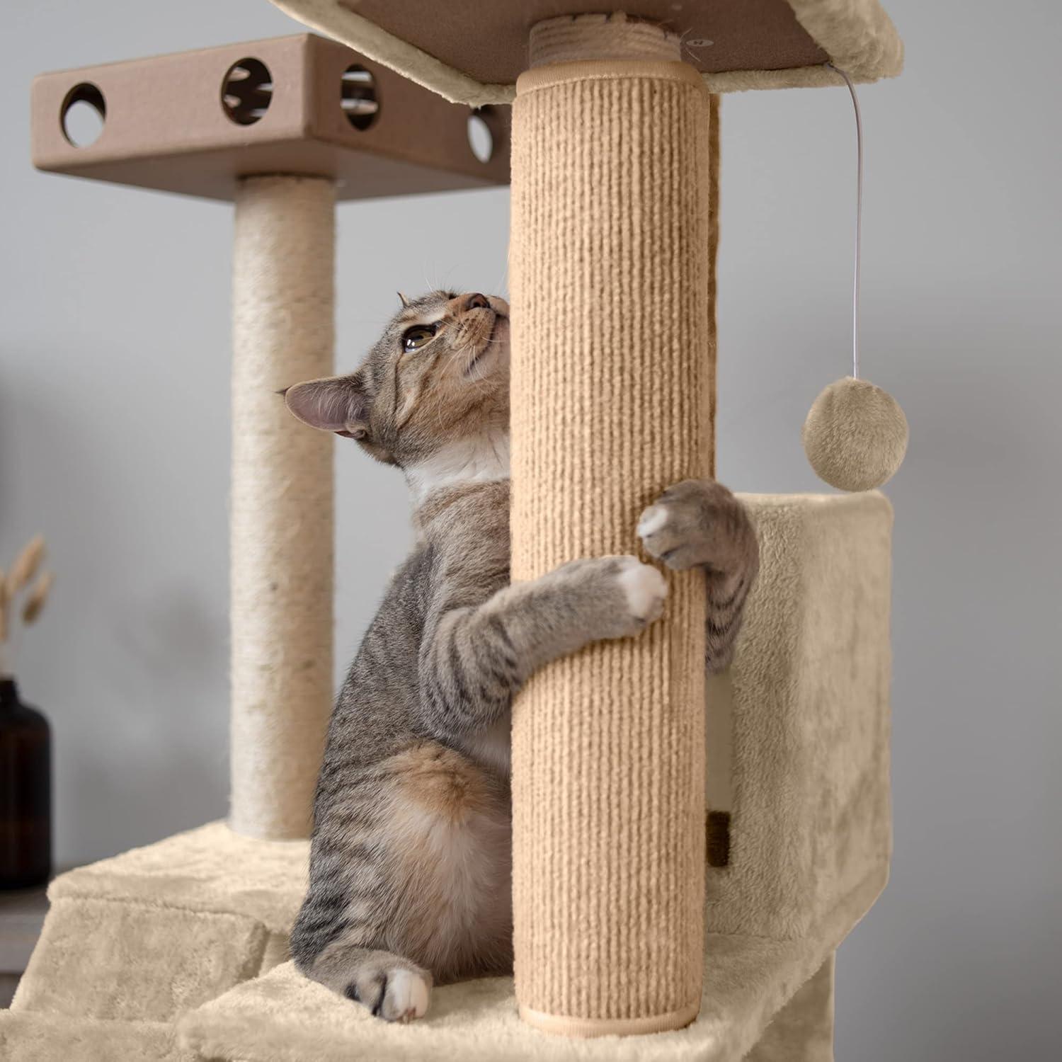 imageFurhaven Wrap Around Scratching Post Cover for Indoor Cats Fits Posts Up to 35quot Diameter Durable ampamp Less Mess Tiger Tough Carpet Scratch Mat Cream Extra LargeXLScratch Post Cover Cream