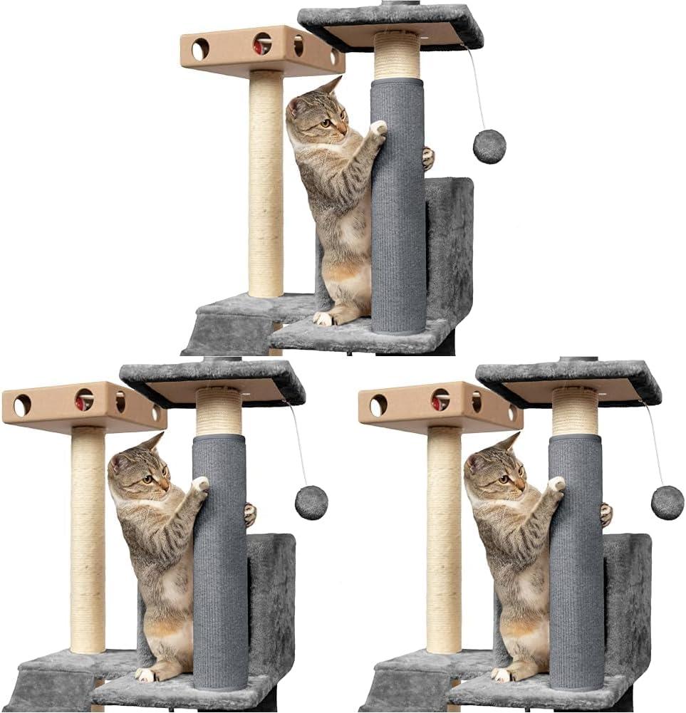 imageFurhaven Wrap Around Scratching Post Cover for Indoor Cats Fits Posts Up to 35quot Diameter Durable ampamp Less Mess Tiger Tough Carpet Scratch Mat Cream Extra LargeXLScratch Post Cover Gray