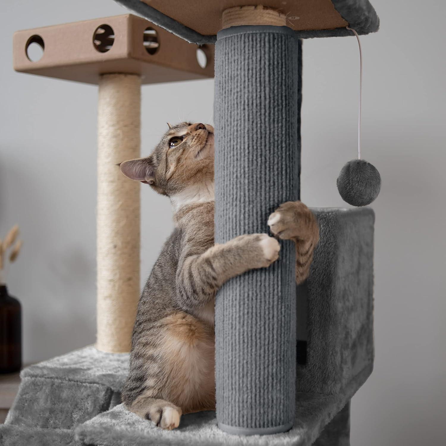 imageFurhaven Wrap Around Scratching Post Cover for Indoor Cats Fits Posts Up to 35quot Diameter Durable ampamp Less Mess Tiger Tough Carpet Scratch Mat Cream Extra LargeXLScratch Post Cover Gray