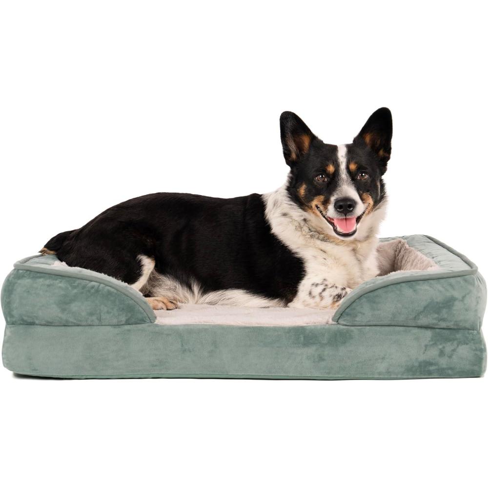imageFurHaven Cooling Gel Dog Bed for Large Dogs Perfect Comfort Sofa Bed Cool GelTop Foam ampamp Solid Orthopedic Foam Base for Joint Support Removable Washable Cover Jumbo XL Plush ampamp Velvet BrownstoneCeladon Green