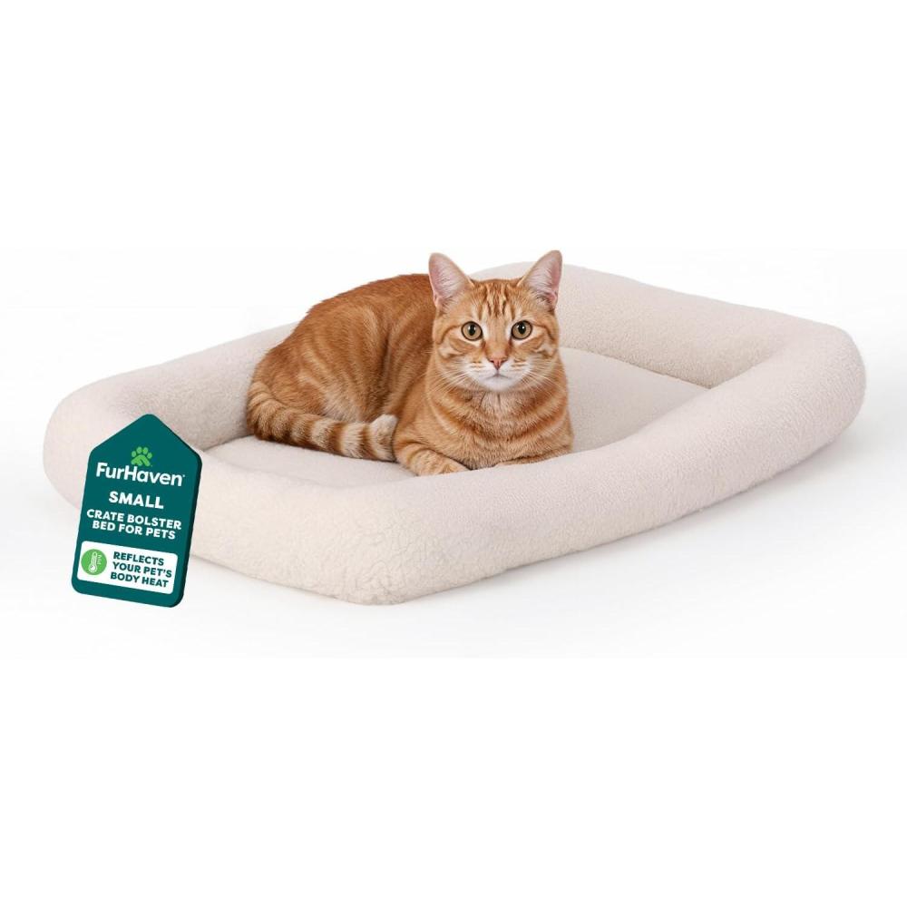 imageFurHaven Dog Bed for Extra Small Dogs ampamp Cats Bolster Crate Pad with Soft Supportive Base for Carriers ampamp Kennels Machine Washable Extra Small Sherpa Fleece CreamCream