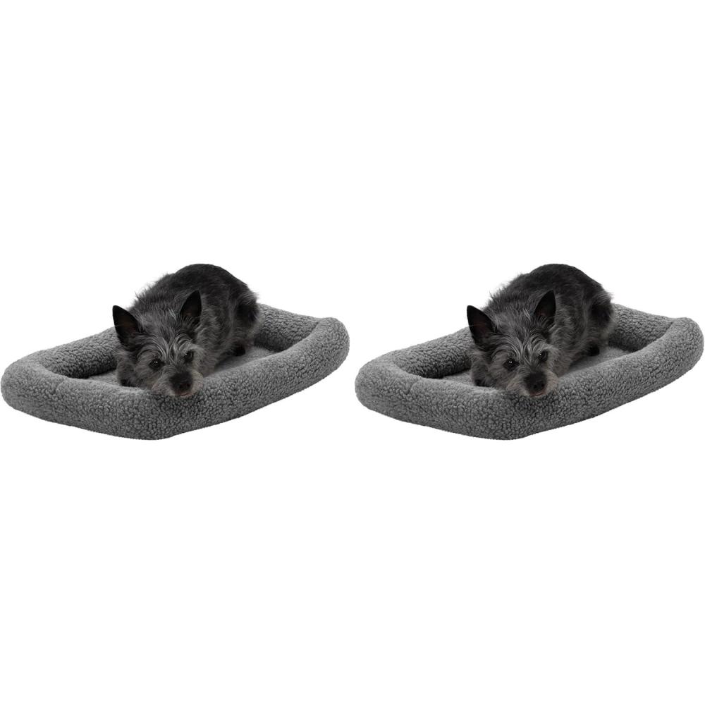imageFurHaven Dog Bed for Extra Small Dogs ampamp Cats Bolster Crate Pad with Soft Supportive Base for Carriers ampamp Kennels Machine Washable Extra Small Sherpa Fleece GraySmall Pack of 2