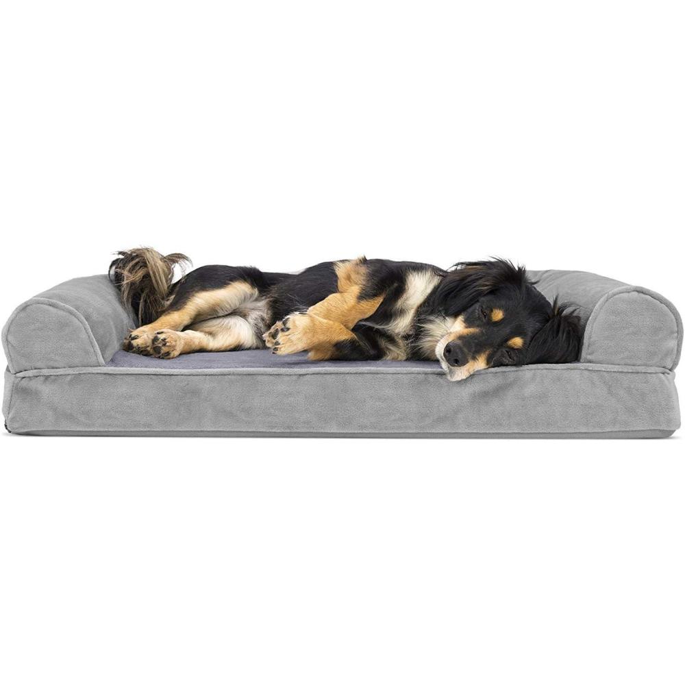 imageFurHaven Dreamer Sofa Orthopedic Dog Bed for Large Dogs with Orthopedic Egg Crate Memory Foam for Joint Support Removable Washable Cover Jumbo XL Quilted Sofa Iron GraySmoke Gray