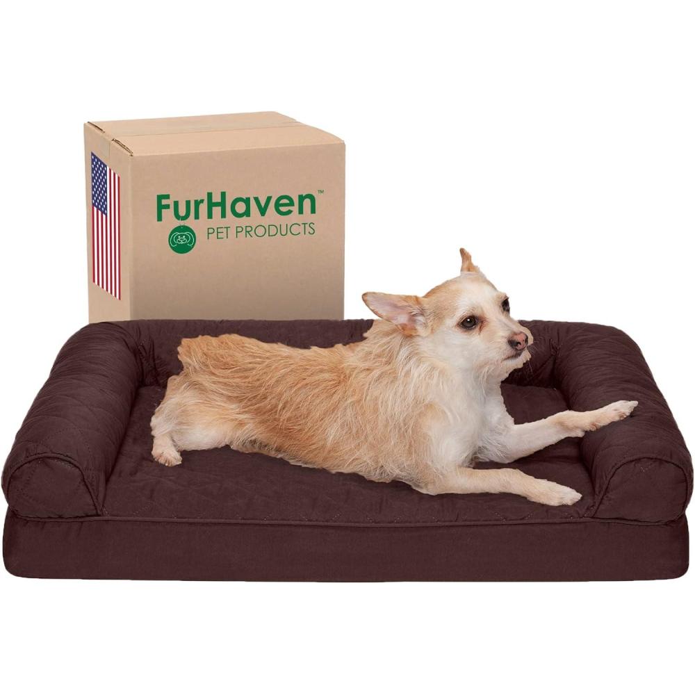 imageFurHaven Dreamer Sofa Orthopedic Dog Bed for Large Dogs with Orthopedic Egg Crate Memory Foam for Joint Support Removable Washable Cover Jumbo XL Quilted Sofa Iron GrayCoffee