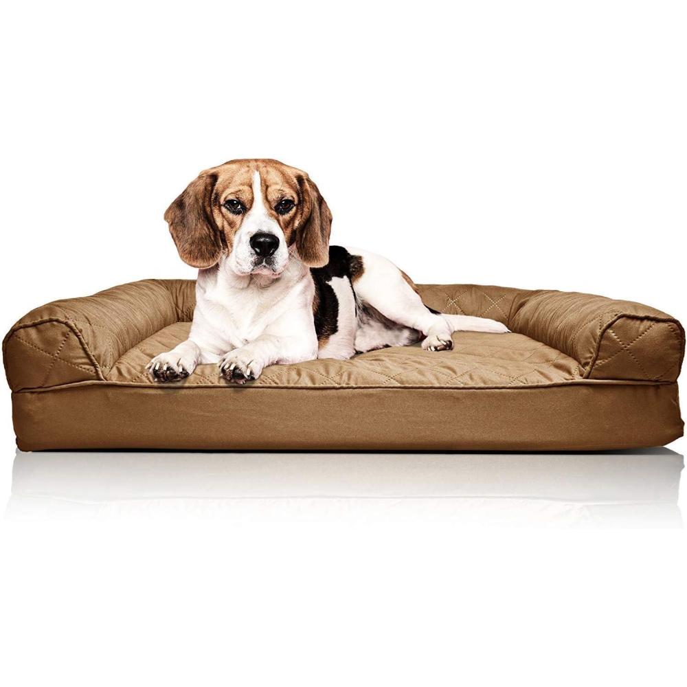 imageFurHaven Dreamer Sofa Orthopedic Dog Bed for Large Dogs with Orthopedic Egg Crate Memory Foam for Joint Support Removable Washable Cover Jumbo XL Quilted Sofa Iron GrayToasted Brown