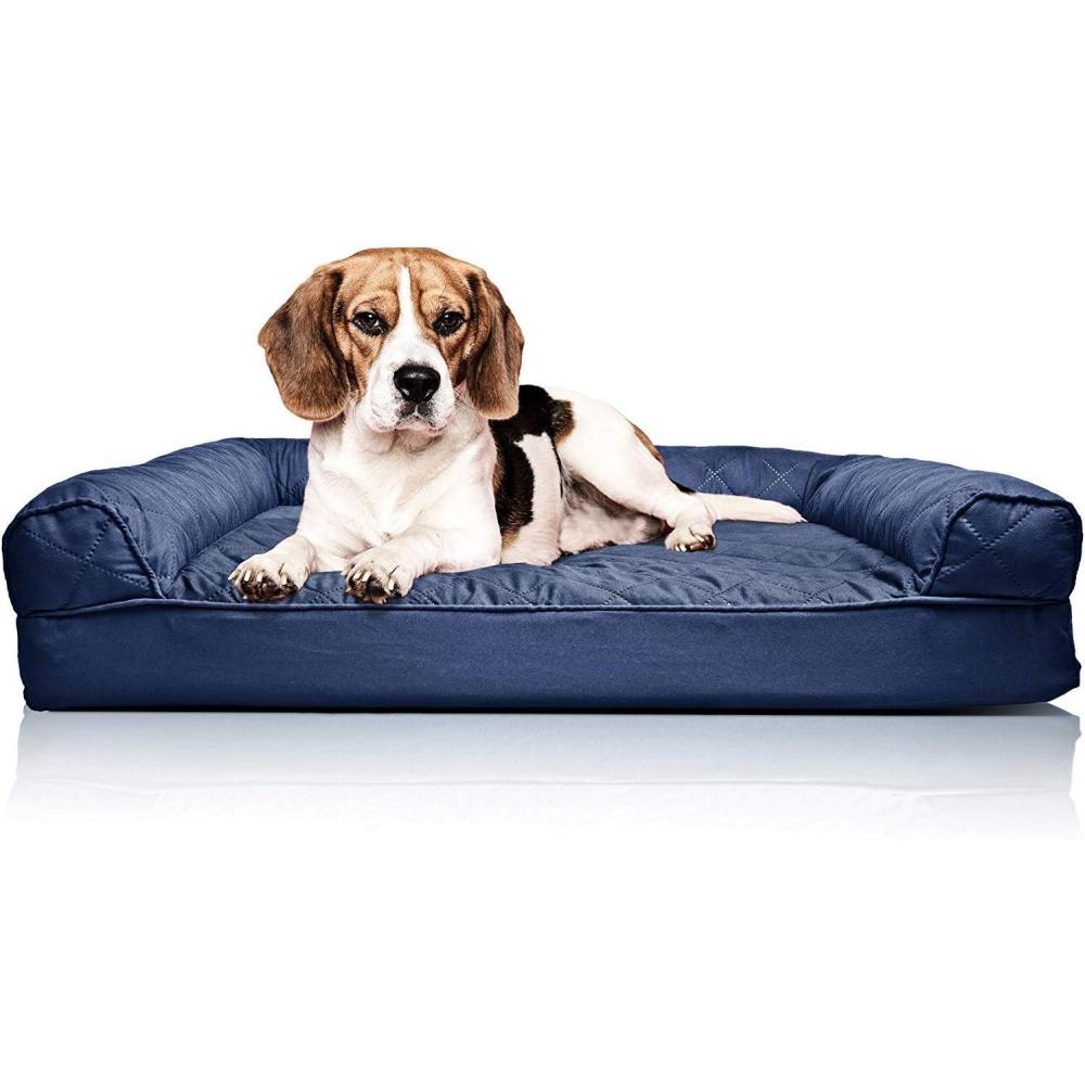 imageFurHaven Dreamer Sofa Orthopedic Dog Bed for Large Dogs with Orthopedic Egg Crate Memory Foam for Joint Support Removable Washable Cover Jumbo XL Quilted Sofa Iron GrayNavy Blue