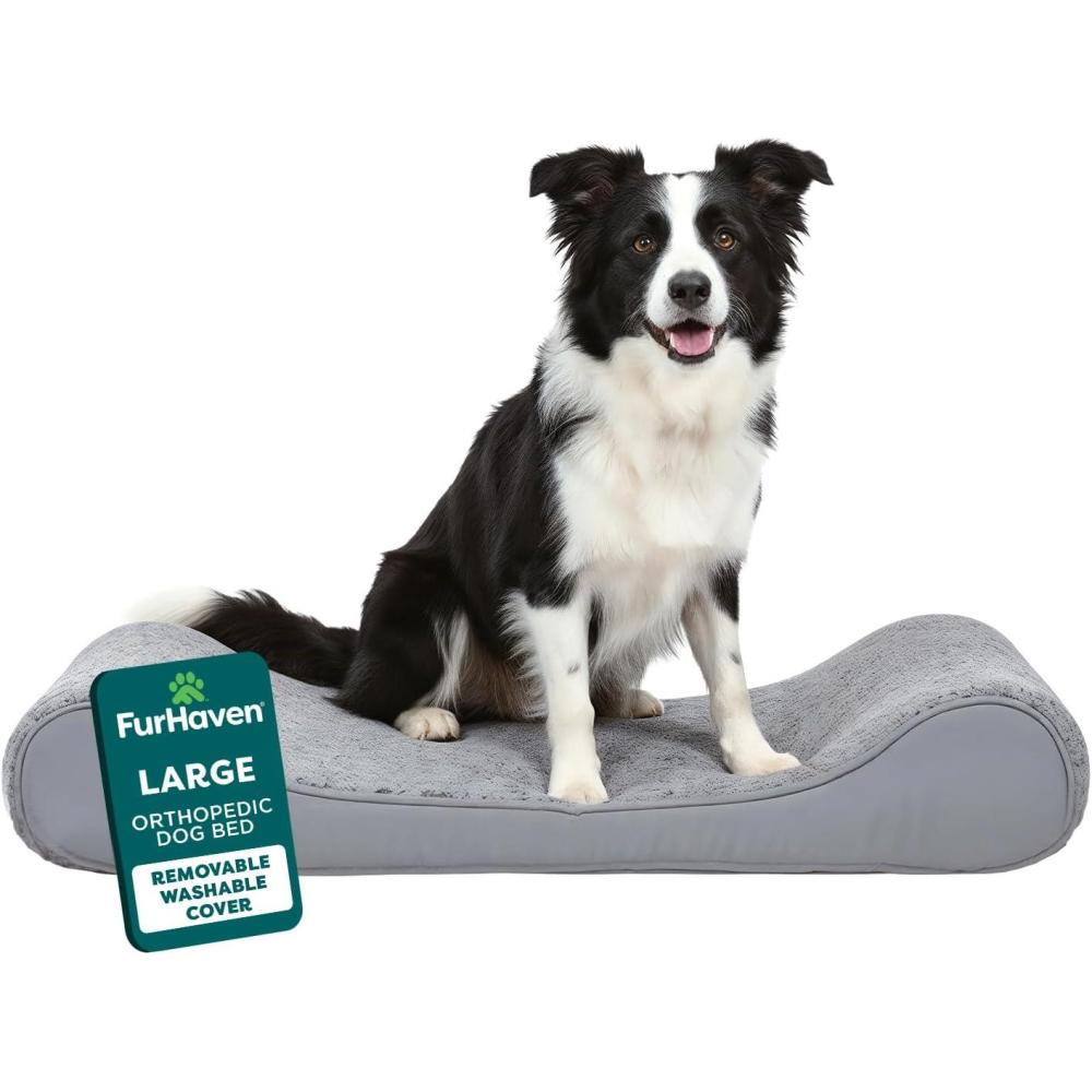 imageFurHaven Orthopedic Dog Bed for Large Dogs Luxe Lounger Contour Mattress with Solid Orthopedic Foam Slab for Joint Support Removable Washable Cover Jumbo XL Plush Suede CreamGray