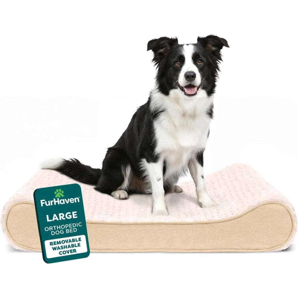 imageFurHaven Orthopedic Dog Bed for LargeMedium Dogs Luxe Lounger Contour Mattress with MedicalGrade Solid Orthopedic Foam for Joint Support Removable Washable Cover Large Plush Suede Cream