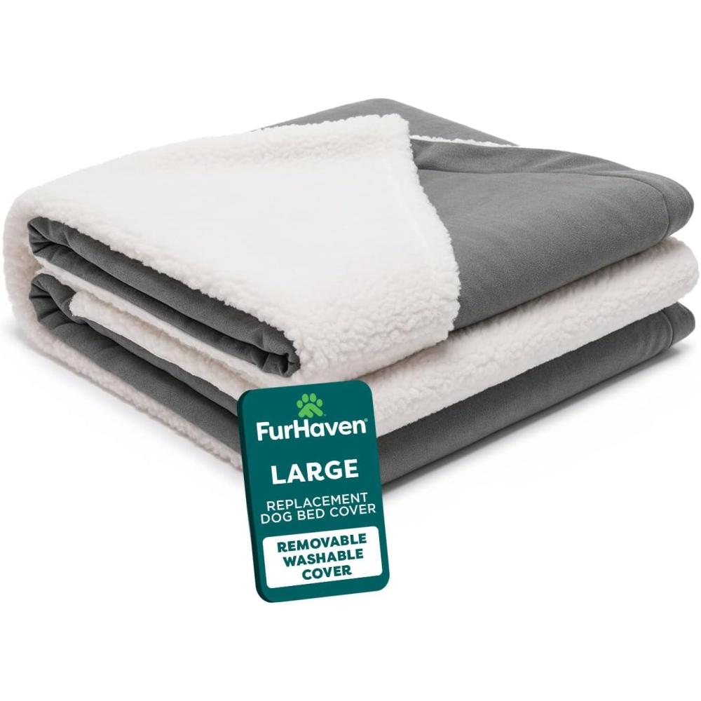 imageFurHaven Replacement Dog Bed Cover for Sherpa ampamp Suede Snuggery Fits Cool GelTop Foam Beds ampamp Solid Orthopedic Foam Beds Machine Washable Jumbo XL 44 inch GrayFaux Lambswool  Suede Gray